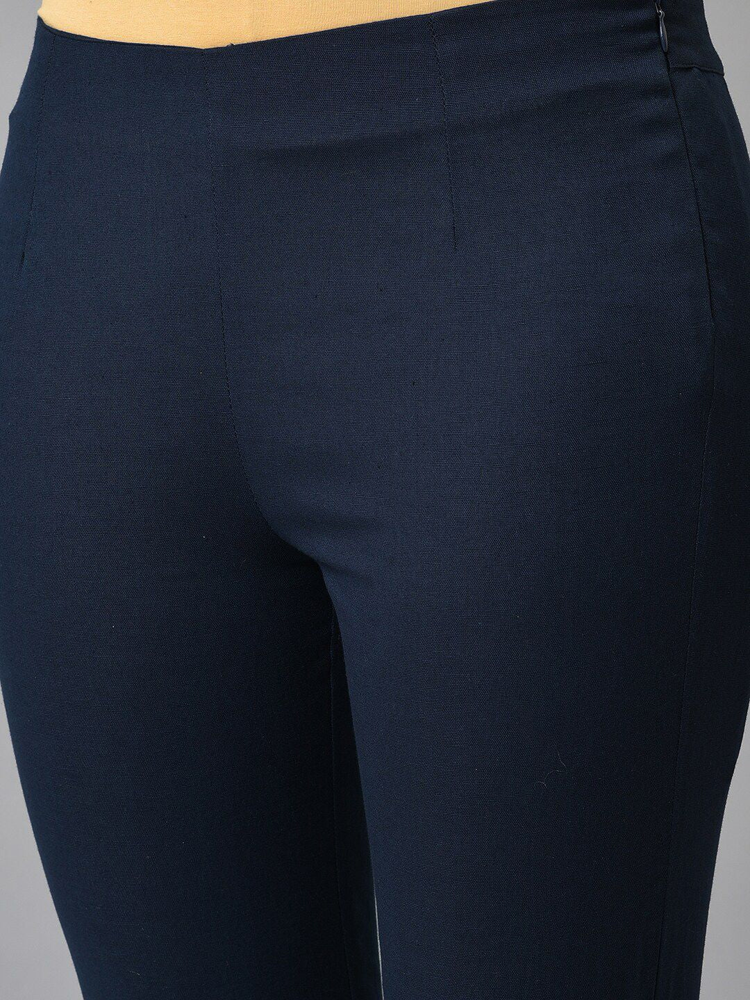 W Women Mid Rise Slim Fit Plain Cotton Regular Trousers