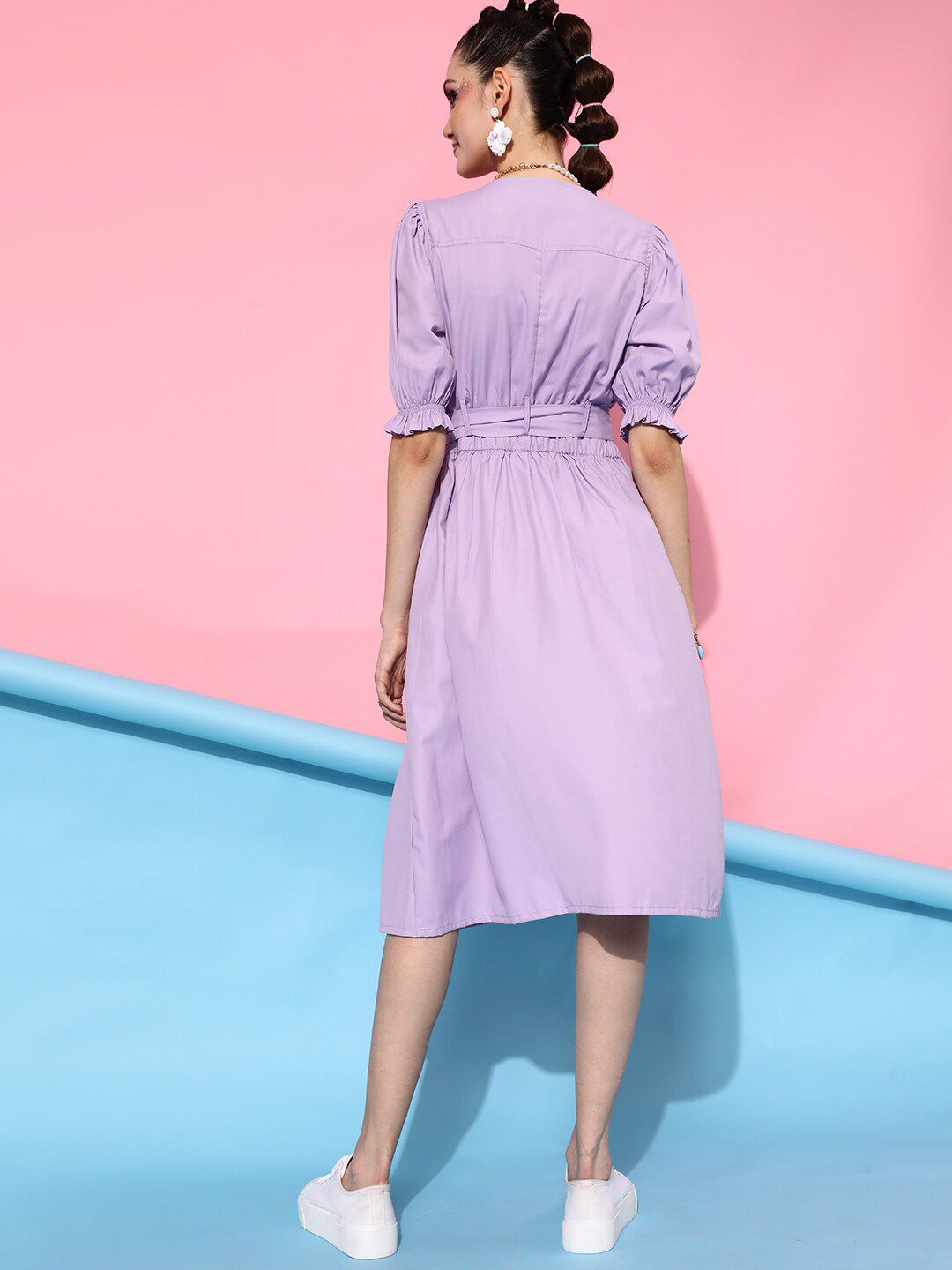 STREET 9 Lavender Striped A-Line Midi Dress