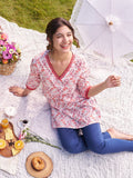 AURELIA Floral Printed V-Neck Pure Cotton Kurti