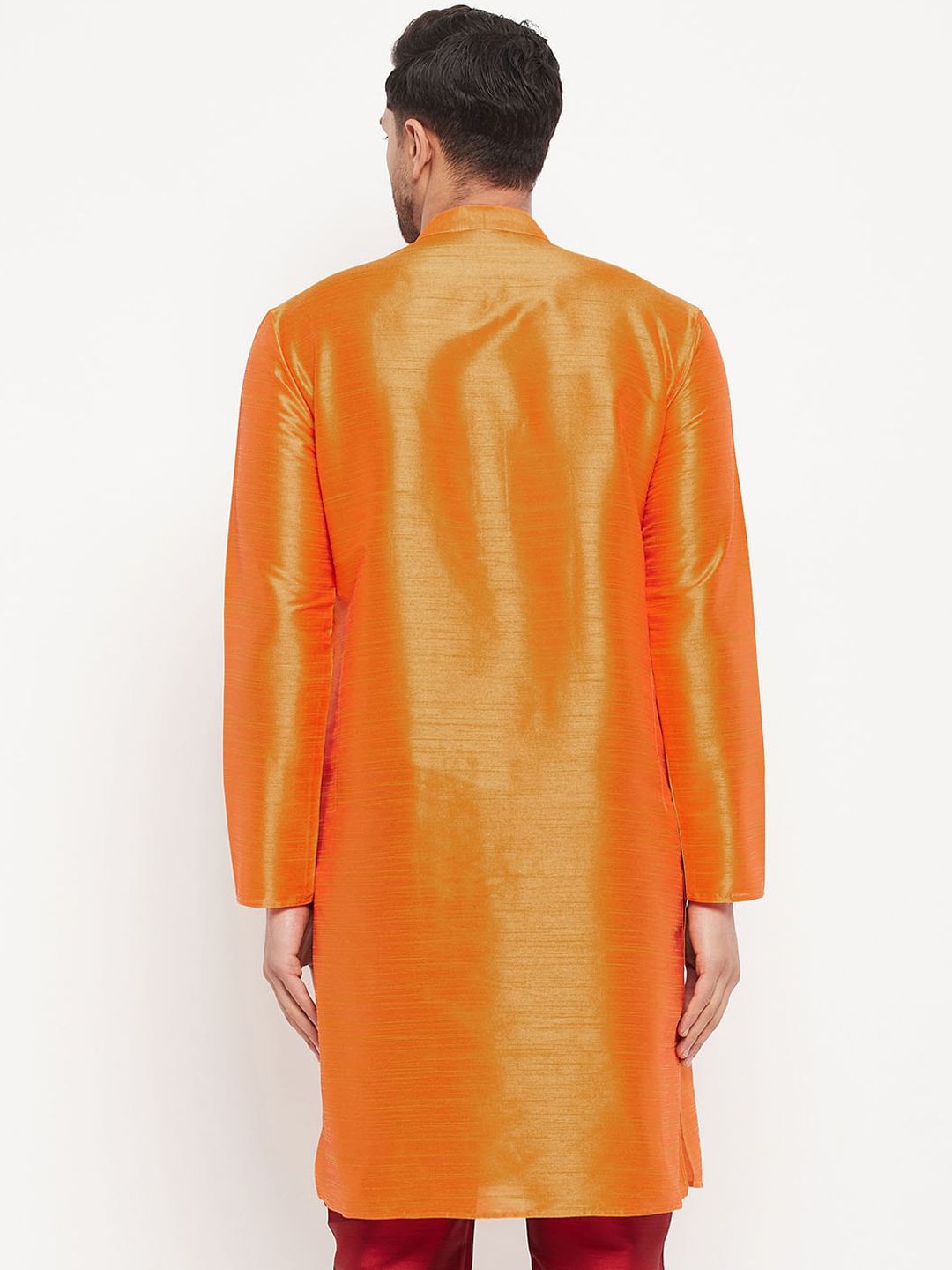 VASTRAMAY Mandarin Collar Silk Blend Straight Kurta