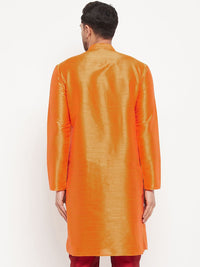 VASTRAMAY Mandarin Collar Silk Blend Straight Kurta