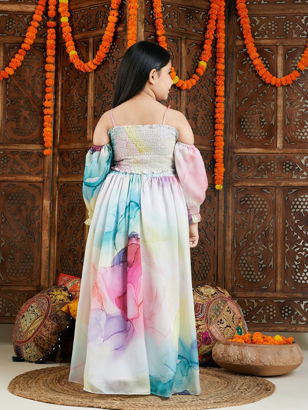 VASTRAMAY Girls Printed Satin Ready To Wear Lehenga Choli