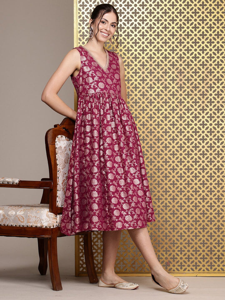 House of Pataudi Floral Embroidered A-Line Midi Jashn Dress