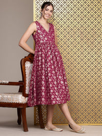 House of Pataudi Floral Embroidered A-Line Midi Jashn Dress