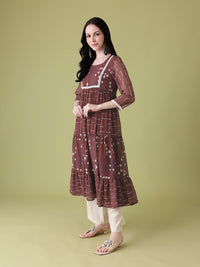 Anouk Ethnic Motifs Print Lace Insert Tiered A-Line Kurta