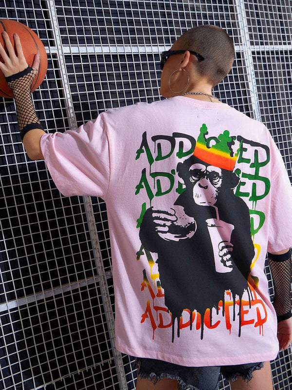 SASSAFRAS Graphic Printed Drop-Shoulder Oversized Pure Cotton T-shirt