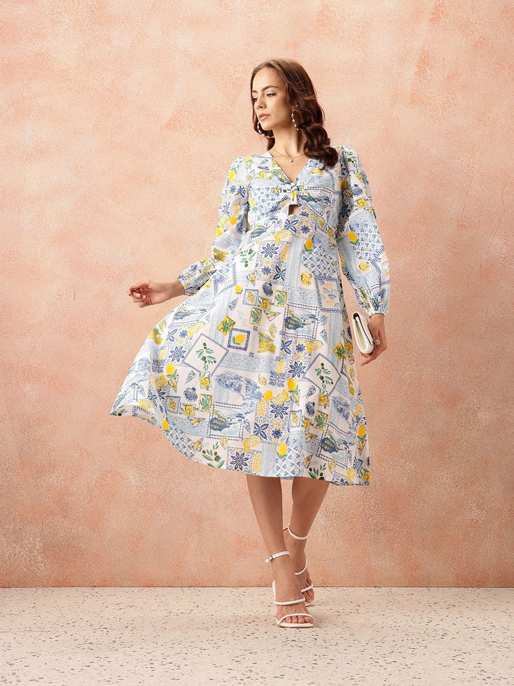 all about you Tropical Print Cut-Out Pure Cotton A-Line Midi Dress