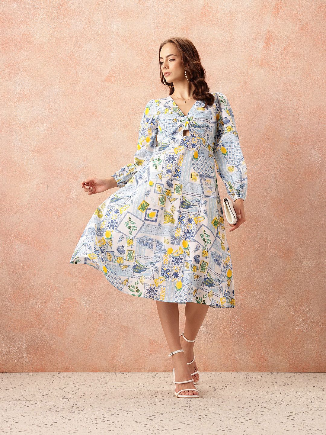 all about you Tropical Print Cut-Out Pure Cotton A-Line Midi Dress