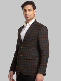 Park Avenue Men Brown Checked Super Slim-Fit Single Breasted Formal Blazers