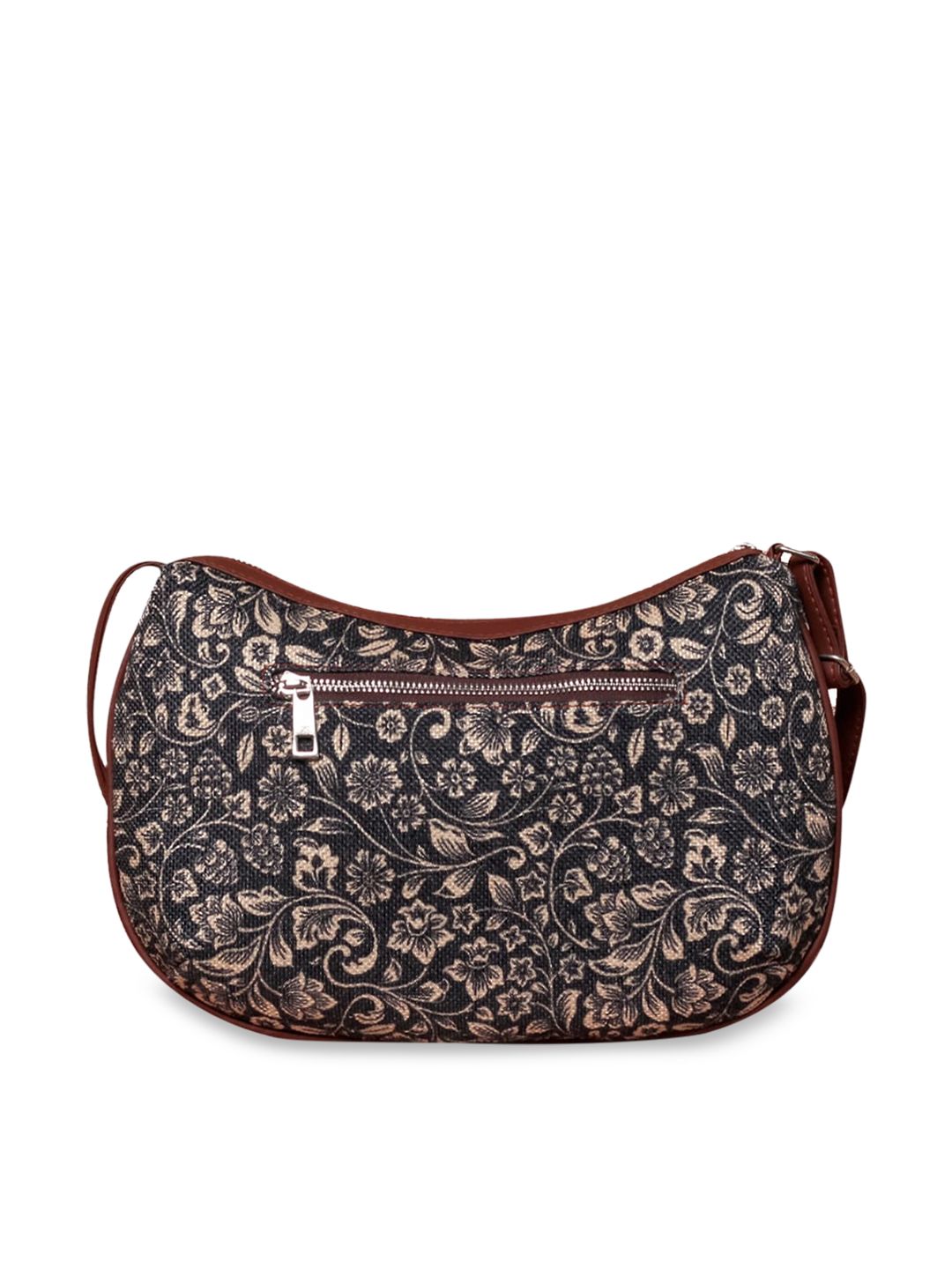 ZOUK Black Floral Printed Half Moon Sling Bag
