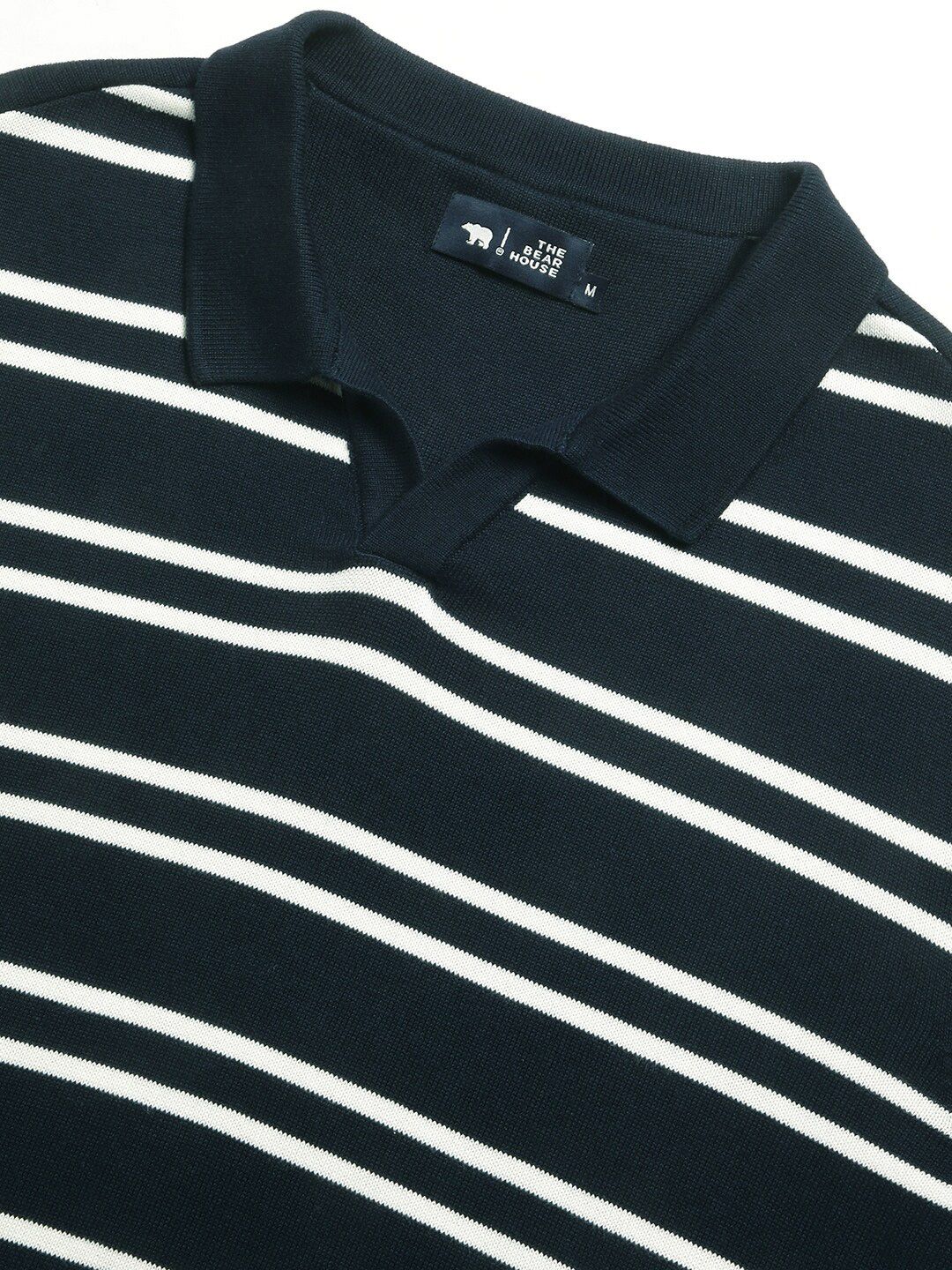 THE BEAR HOUSE Striped Regular Fit Cotton Polo Collar T-shirt