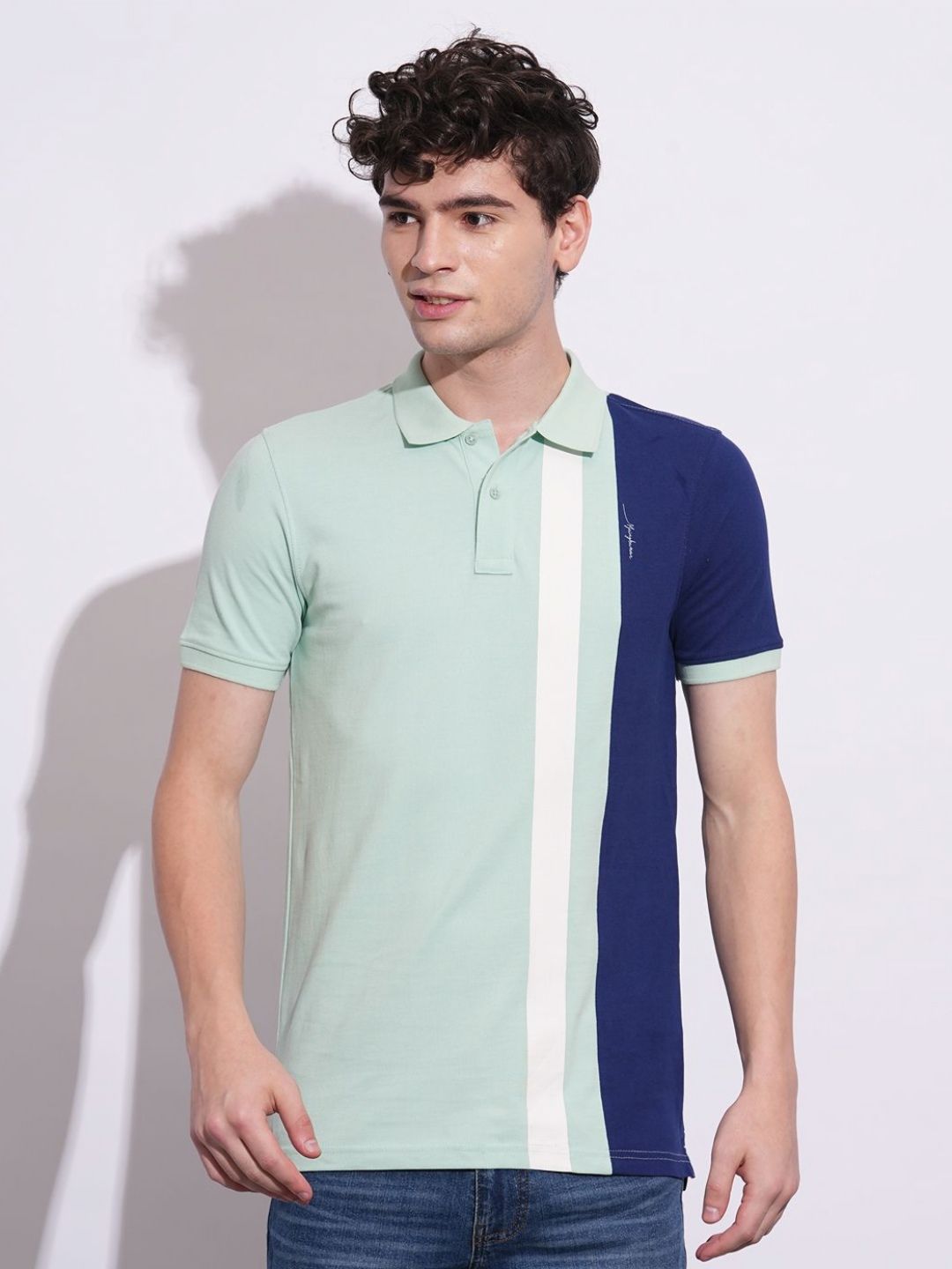 Being Human Men Colourblocked Polo Collar Cotton T-shirt