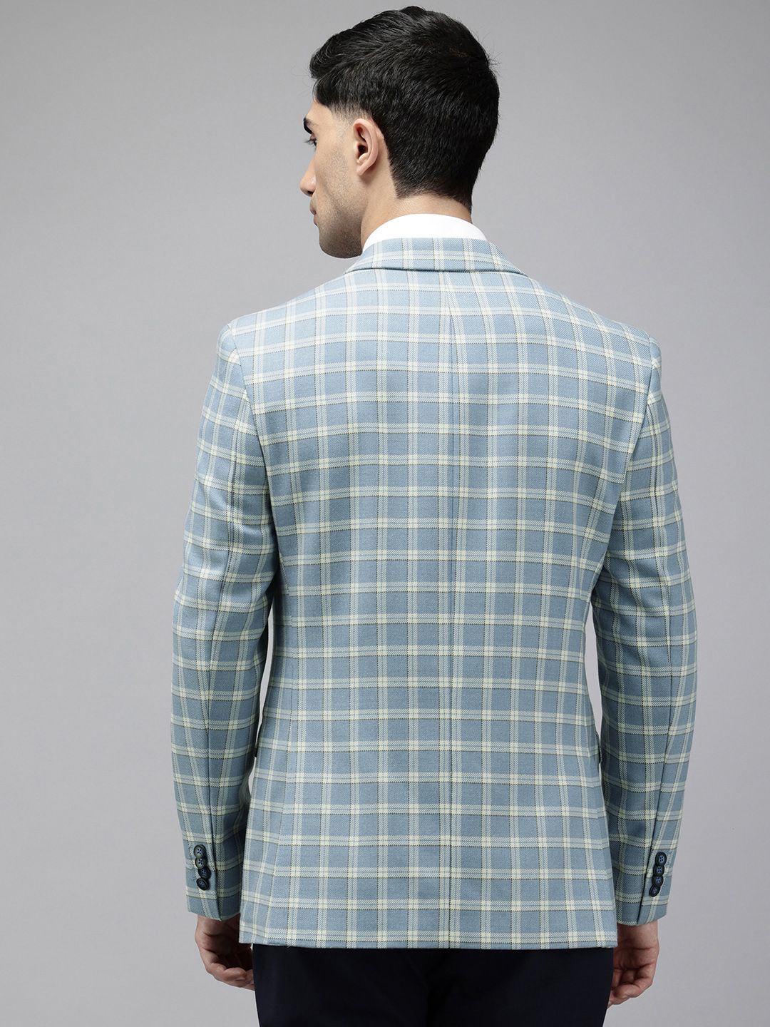 Park Avenue Notched Lapel Single Breasted Checked Slim Fit Formal Blazer