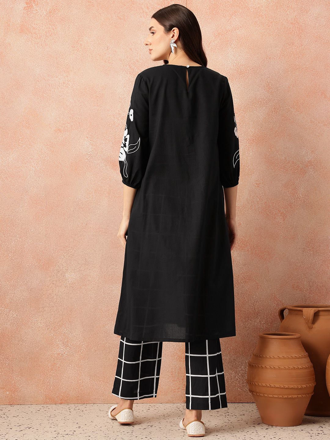 all about you Yoke Design Regular Thread Work Pure Cotton Kurta & Trousers