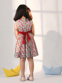 VASTRAMAY Girls Floral Printed Sleeveless Cotton Fit & Flare Dress