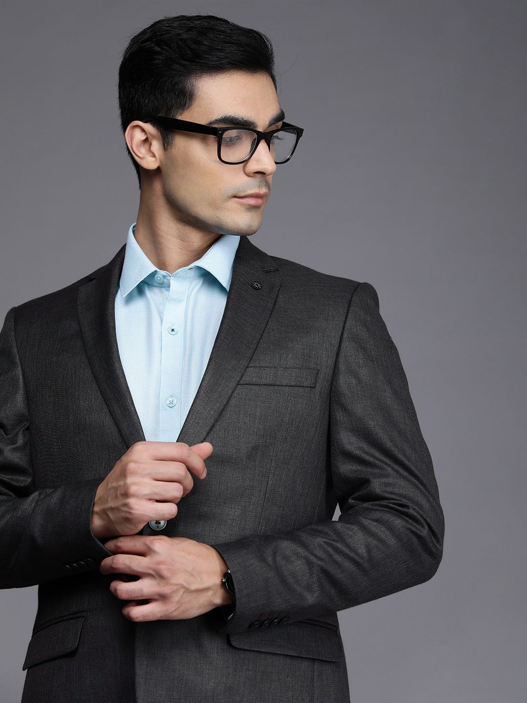 Raymond Men Charcoal Grey Slim Fit Self Design Single-Breasted Formal Blazer