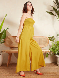 Berrylush Yellow Strapless Wide Leg Basic Jumpsuit