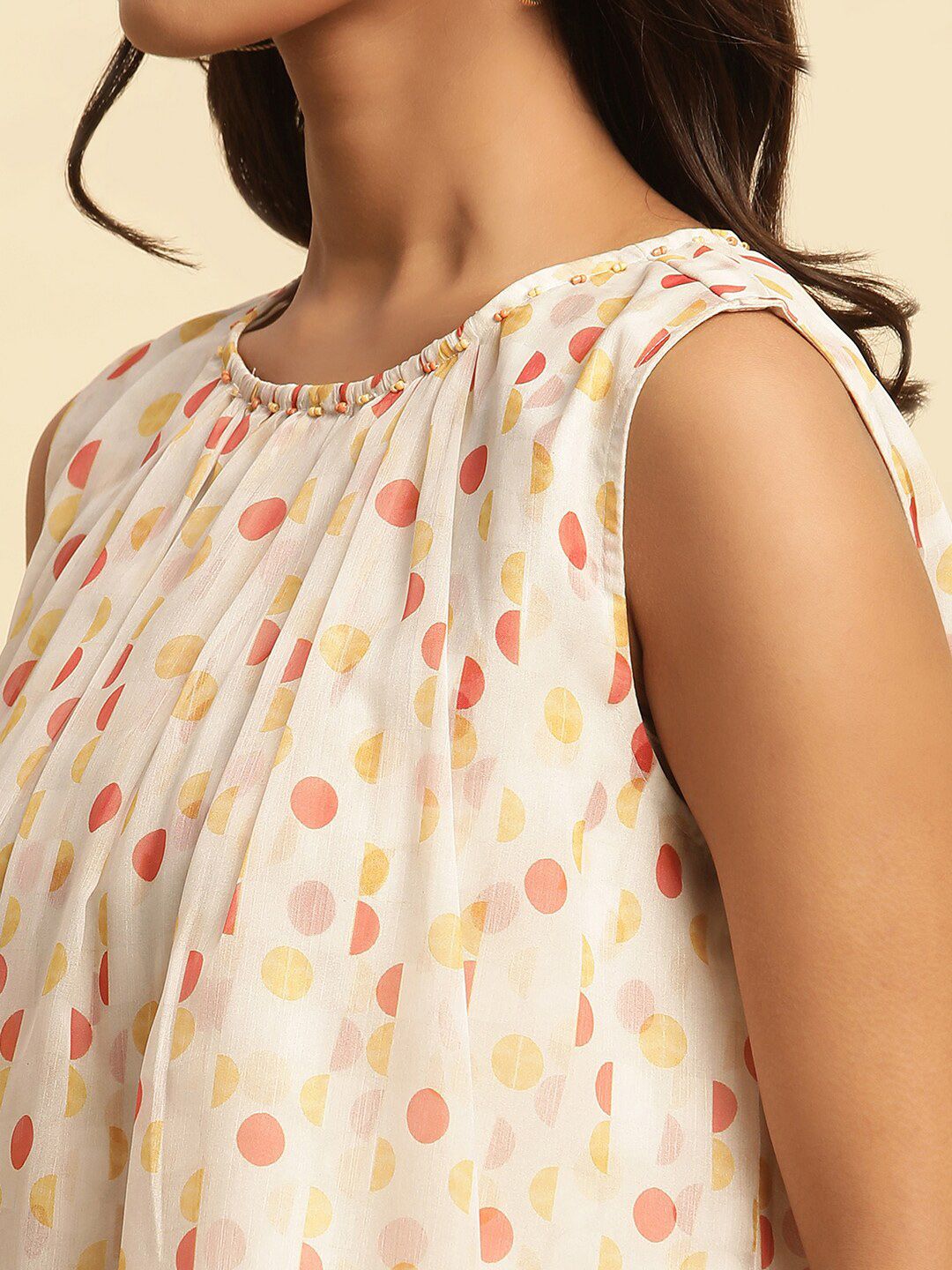 W Polka Dots Printed Layered Pure Cotton Top