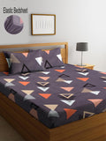 KLOTTHE Purple & Orange Geometric 300 TC King Fitted Bedsheet with 2 Pillow Covers