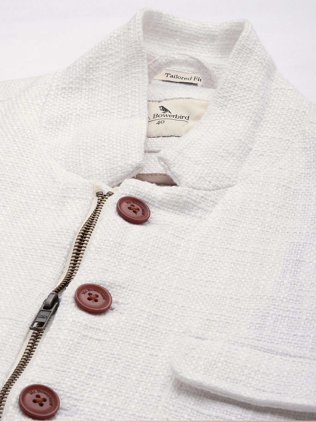 Mr Bowerbird  Pure Cotton Self Design Textured Tailored Fit Casual Blazers