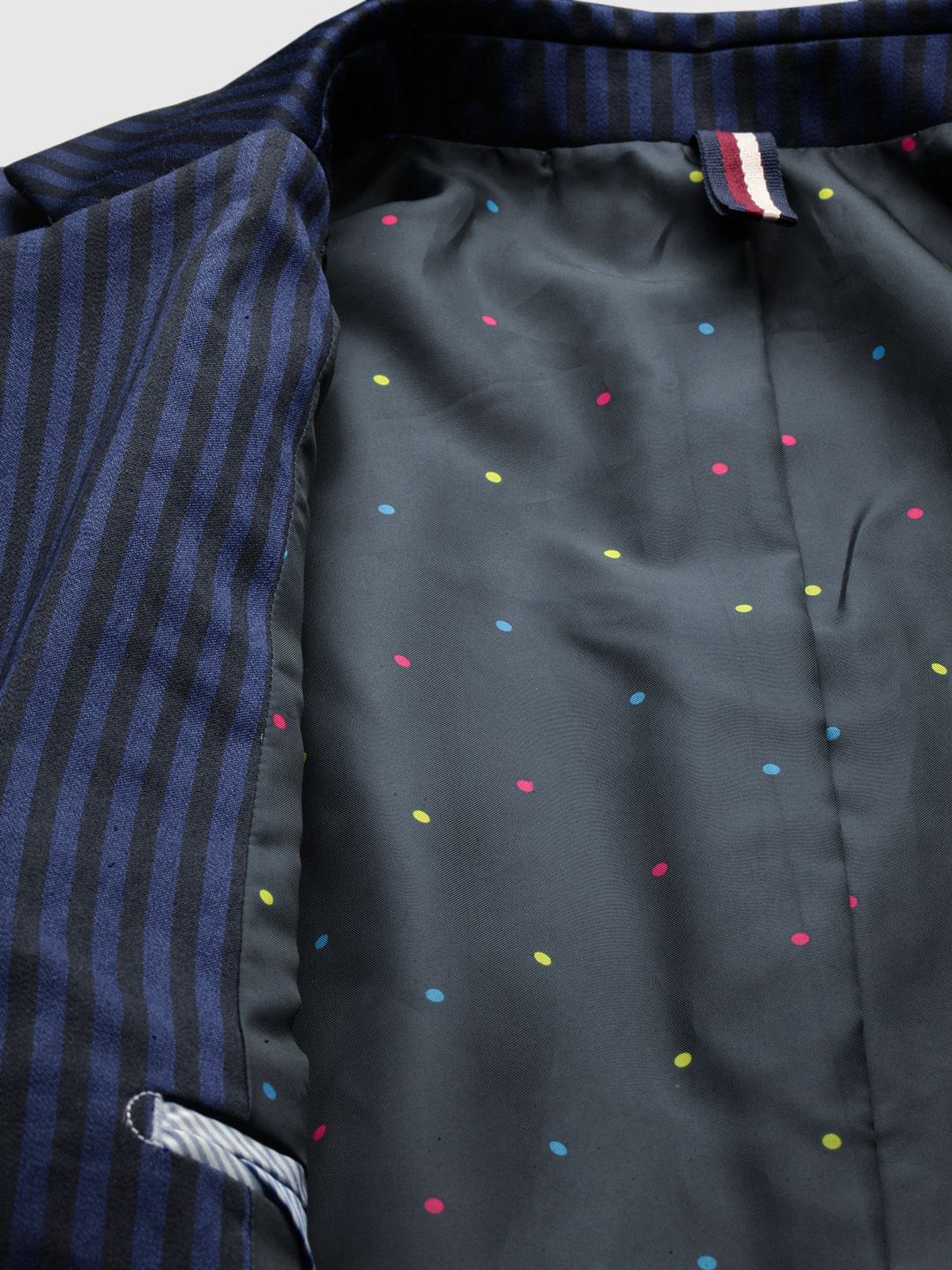 Park Avenue Men Navy Blue & Black Striped Super Slim Fit Single-Breasted Formal Blazer