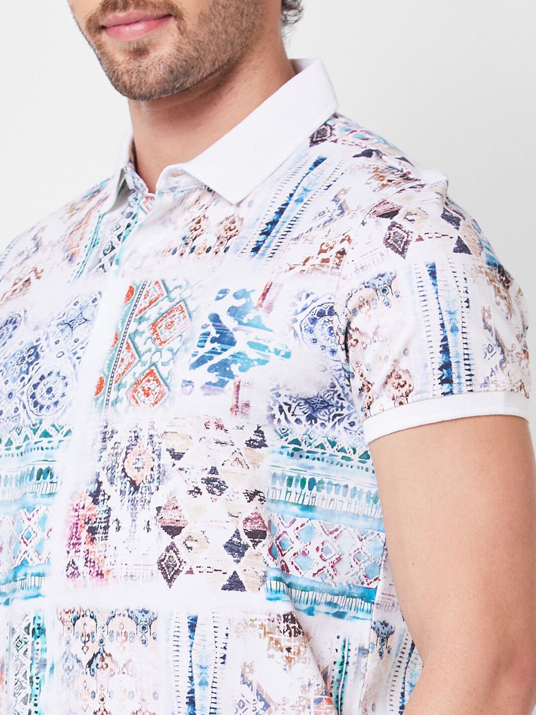 SPYKAR Printed Polo Collar Cotton Slim Fit T-shirt