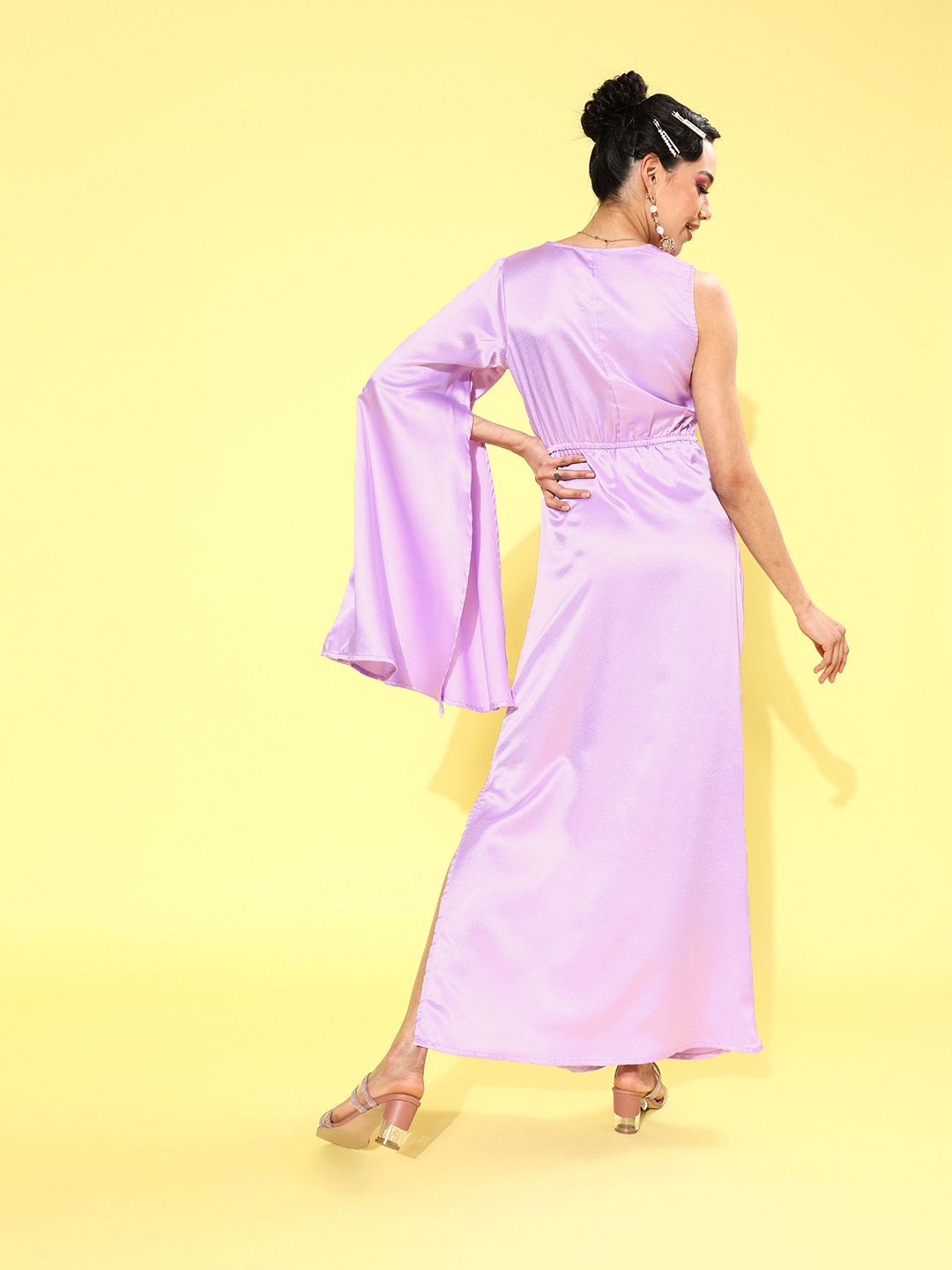 Athena Women Elegant Lavender Solid Sweetheart Neck Dress