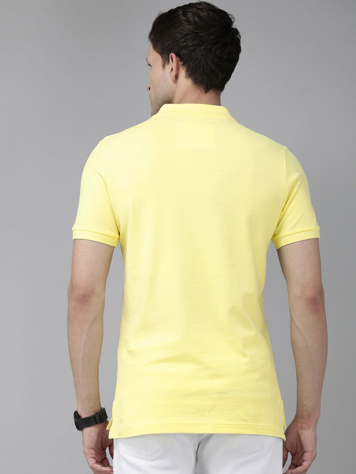 THE BEAR HOUSE Men Yellow Polo Collar Slim Fit Cotton T-shirt