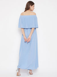 Berrylush Women Blue Solid Off Shoulder Maxi Dress