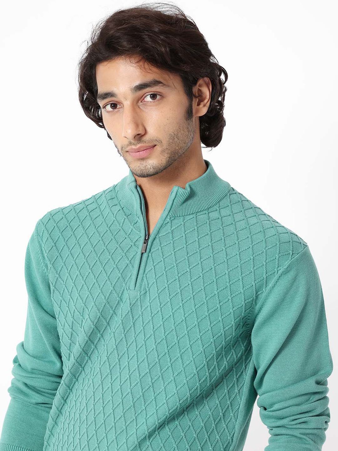 Lelaki Arnab Langka Troyo Sweater Mock Collar Biasa