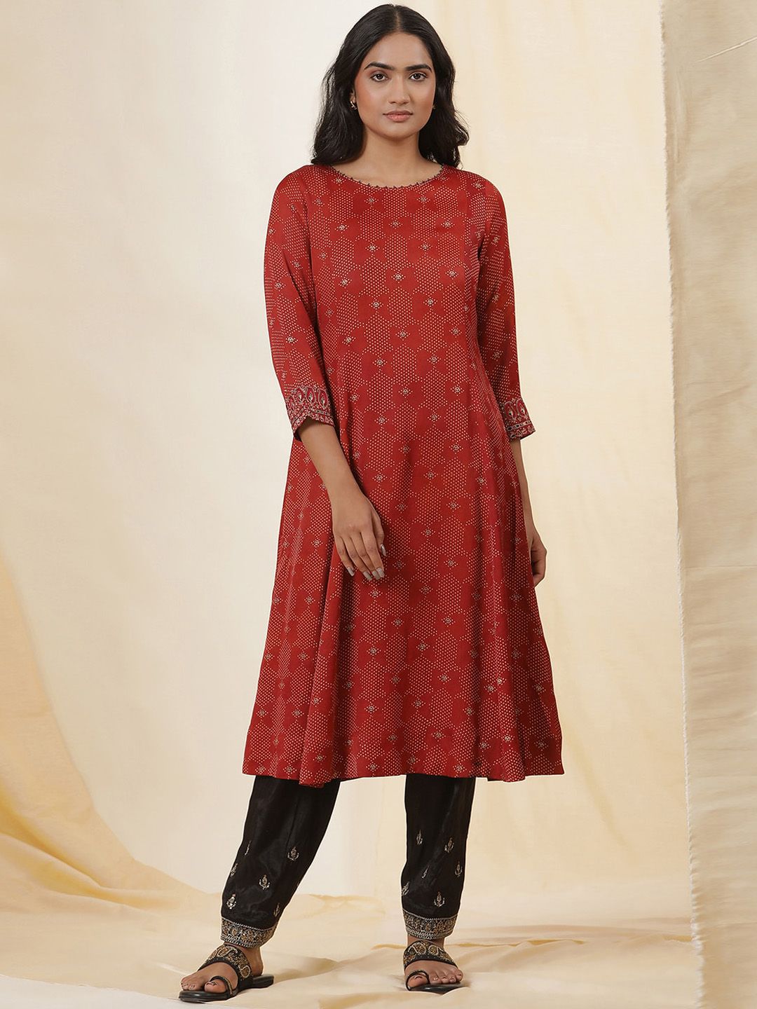 W Abstract Woven Design Round Neck A-line Kurta