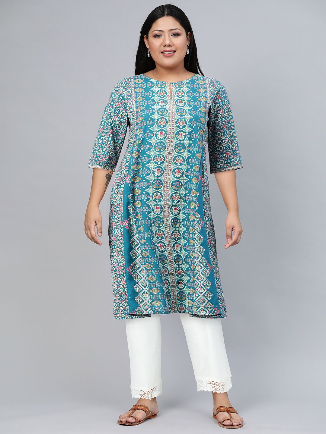 W Women Blue Ethnic Motifs Printed Anarkali Kurta