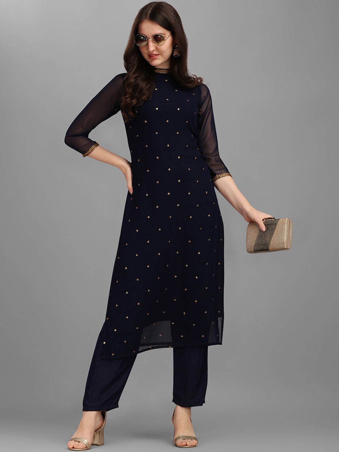 KALINI Sequin Embellished Straight Kurta with Trousers