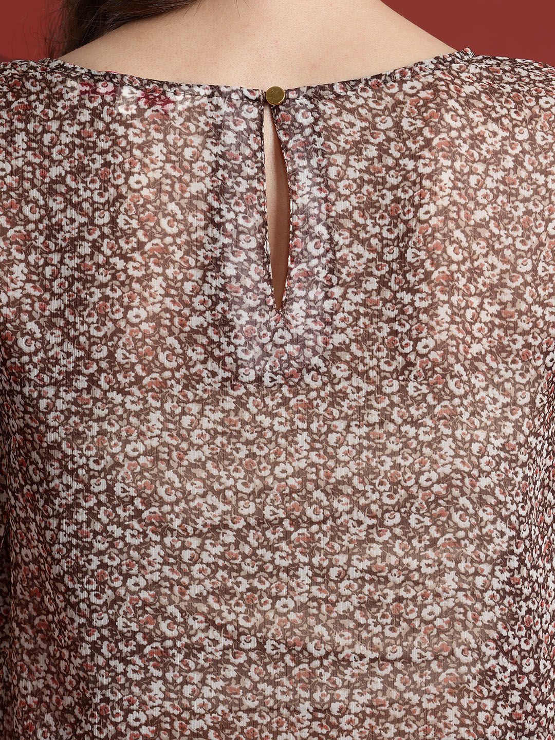 all about you Micro Ditsy Print Puff Sleeve Sheer Top