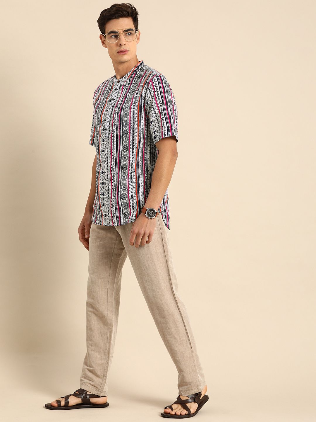 Anouk men white & navy blue kurta