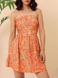 DressBerry Chic Blooming Printed Gathered Bandeau Mini Dress