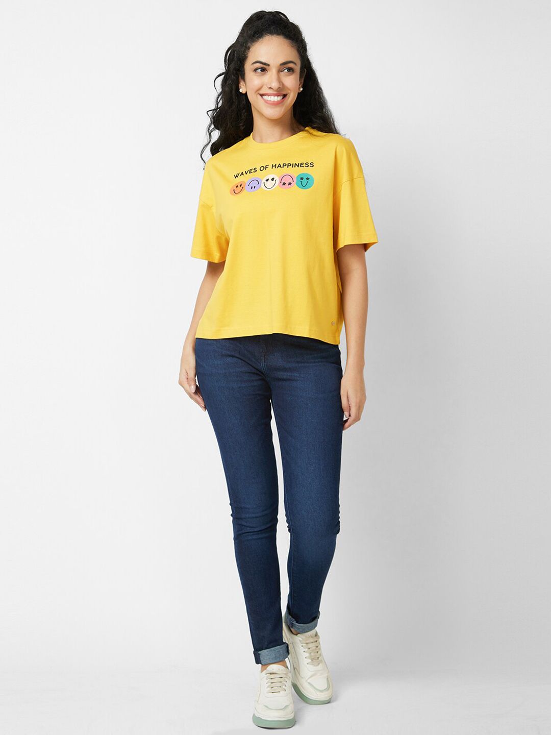 SPYKAR Typography Printed Round Neck Cotton Oversized T-shirt