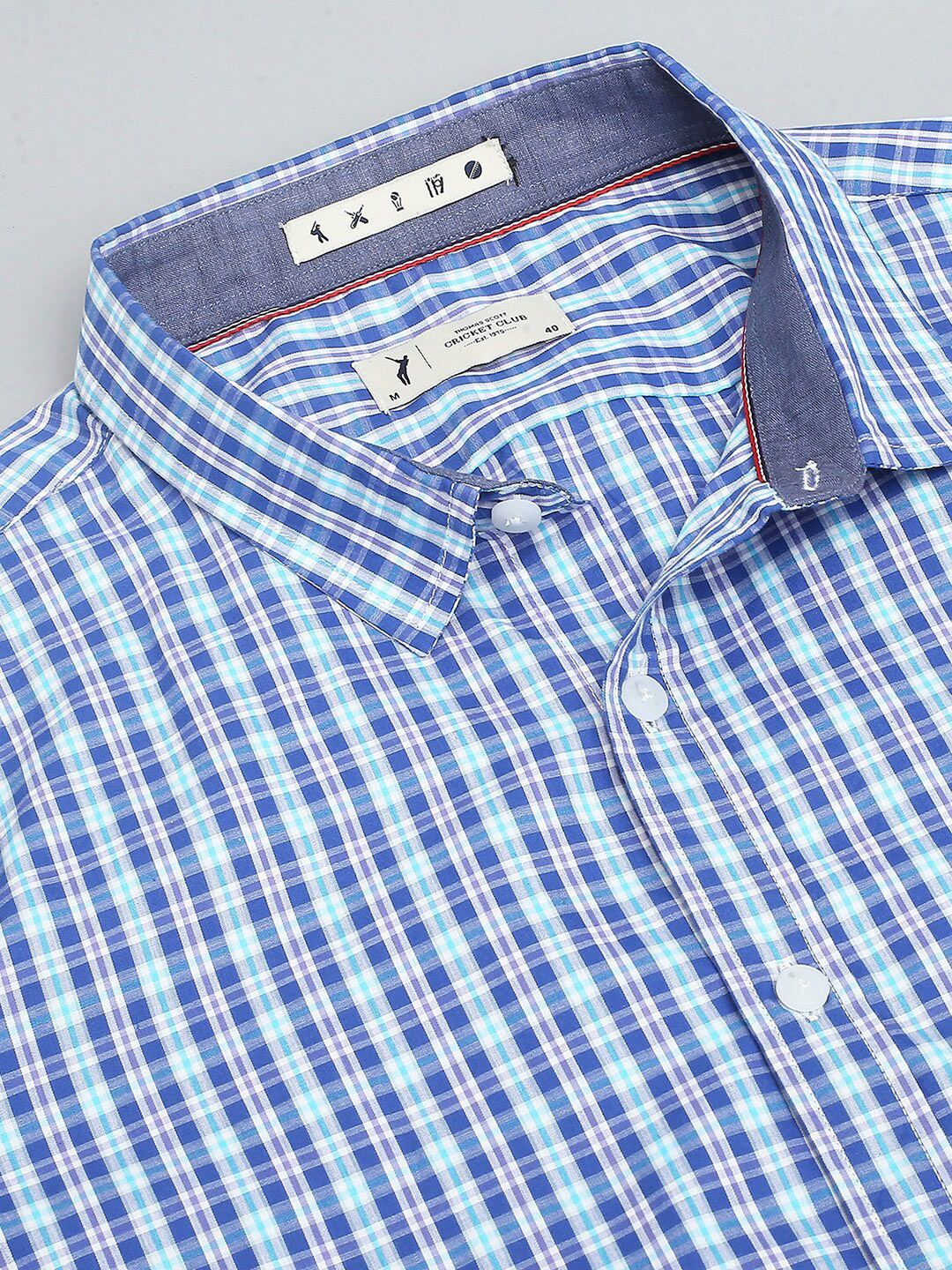 Thomas Scott Classic Slim Fit Gingham Checks Pure Cotton Casual Shirt