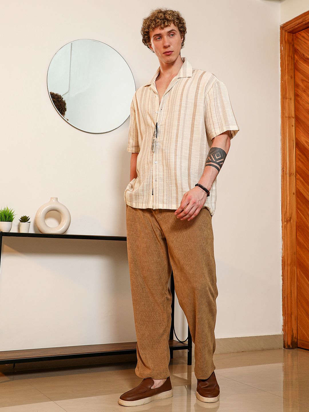 Campus Sutra Striped Cotton Casual Shirt