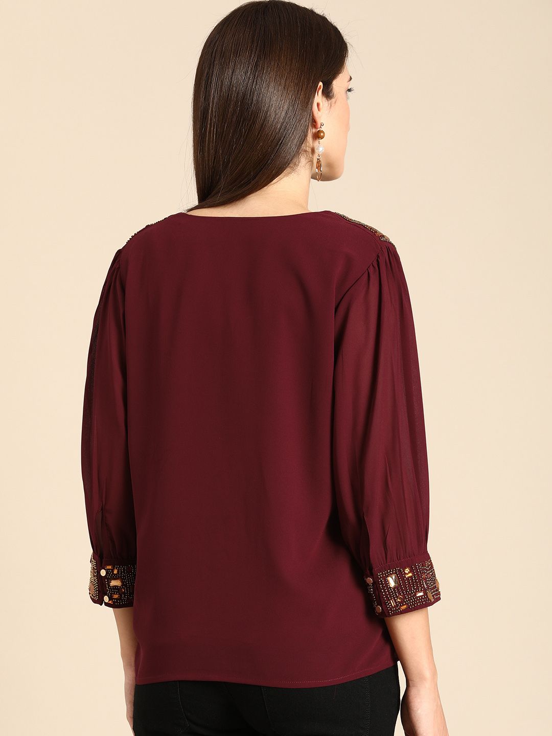 all about you Women Maroon Studded Regular Top