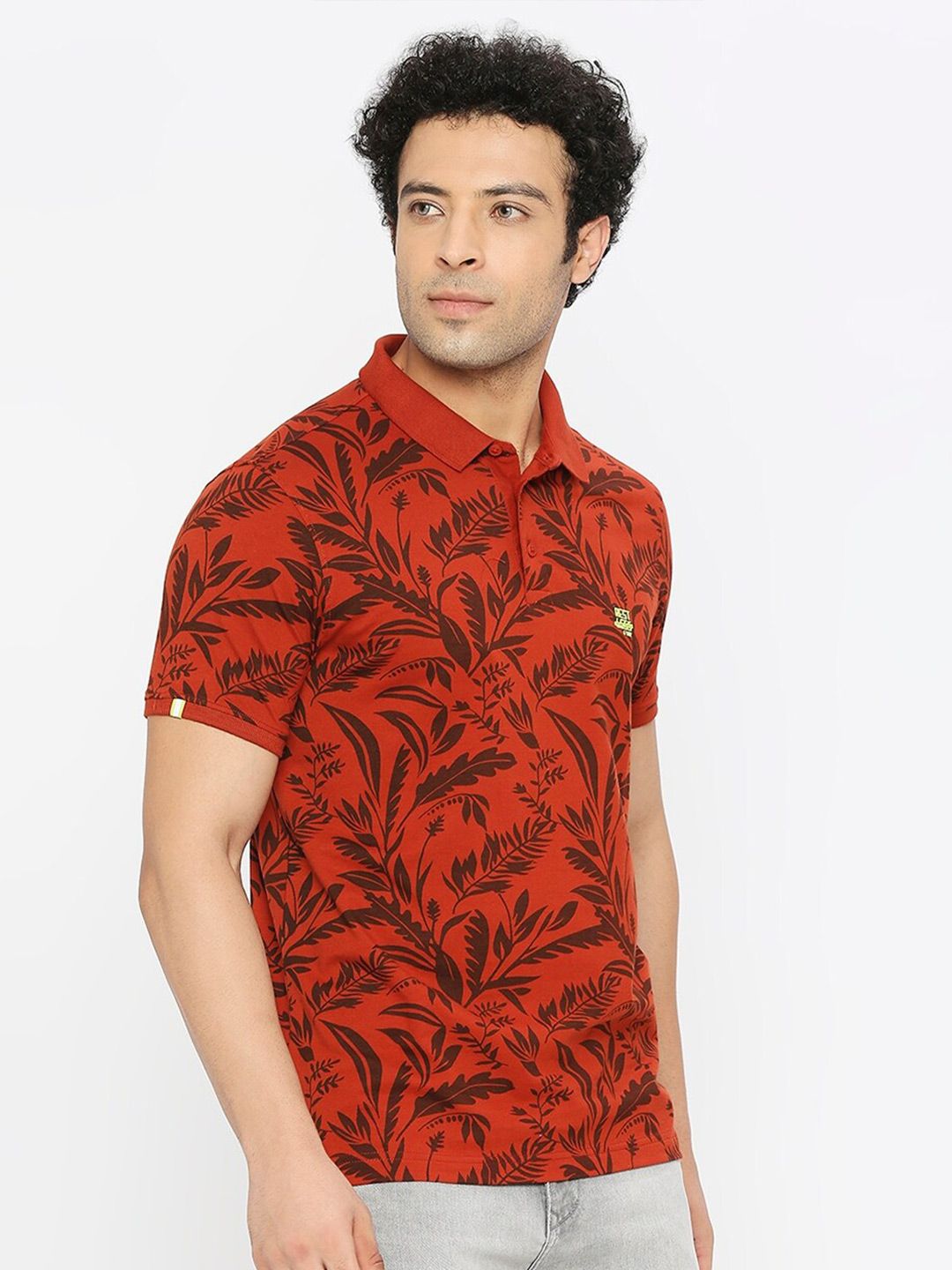 SPYKAR Tropical Printed Polo Collar Cotton T-shirt