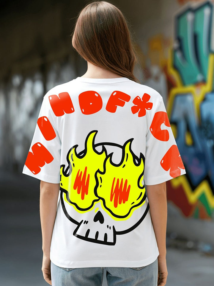 Bewakoof Women Graphic Printed Round Neck Pure Cotton Oversized T-shirt