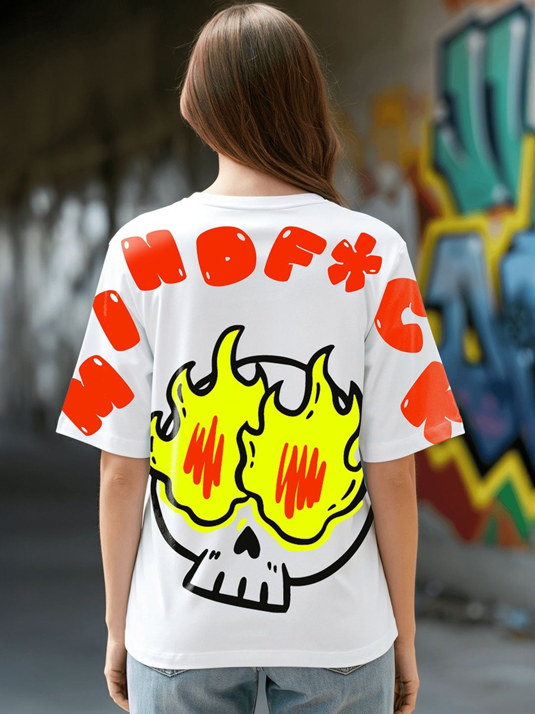 Bewakoof Women Graphic Printed Round Neck Pure Cotton Oversized T-shirt