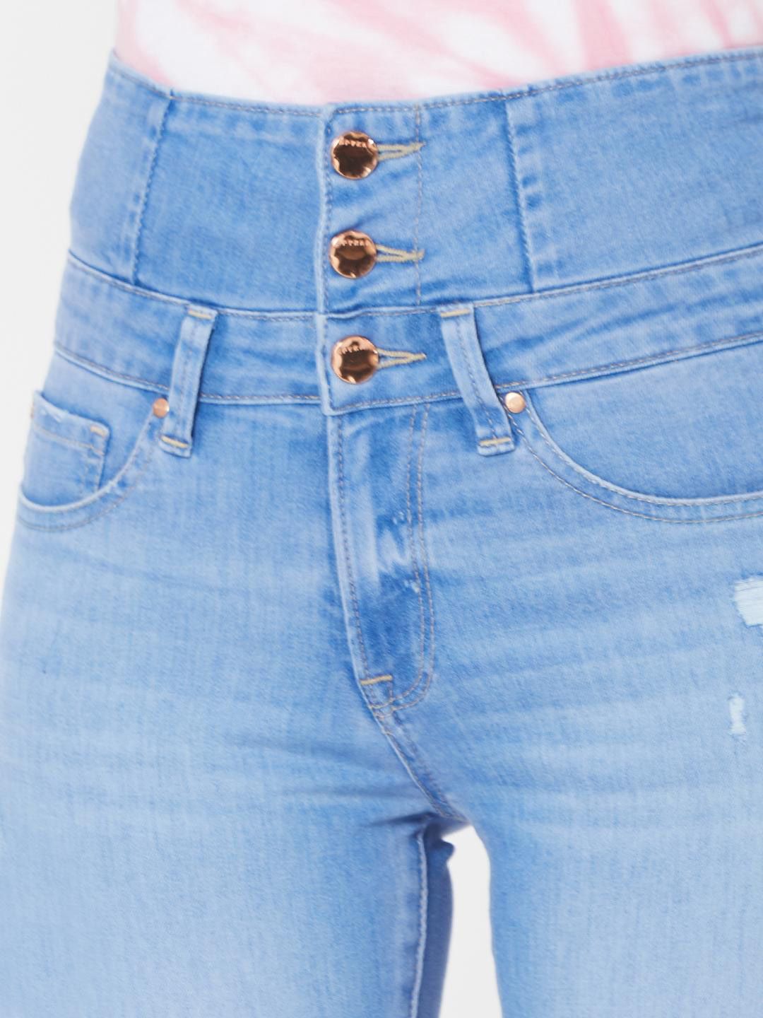 SPYKAR Women Blue Skinny Fit High-Rise Mildly Distressed Light Fade Jeans