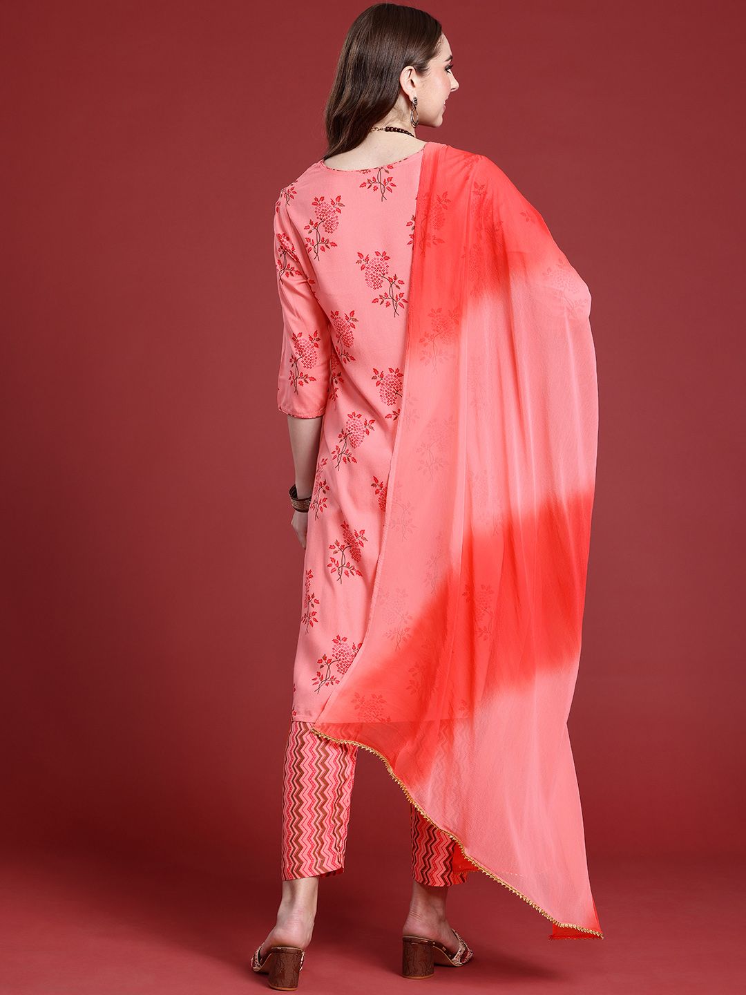 Anouk Women Floral Printed Sequinned Kurta With Trousers & Dupatta