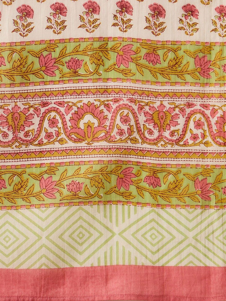 Indo Era Floral Printed V-Neck Pure Cotton Straight Kurta with Trousers & With Dupatta