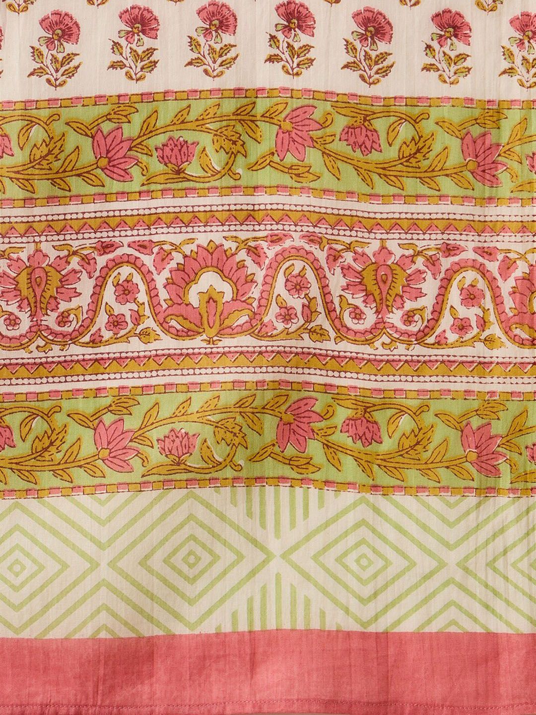 Indo Era Floral Printed V-Neck Pure Cotton Straight Kurta with Trousers & With Dupatta