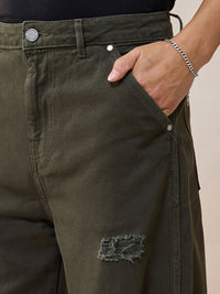 Bewakoof Men Straight Fit High-Rise Distressed Organic Cotton Baggy Jeans