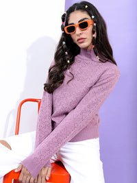 Tokyo Talkies Women Mauve High Neck Pullover