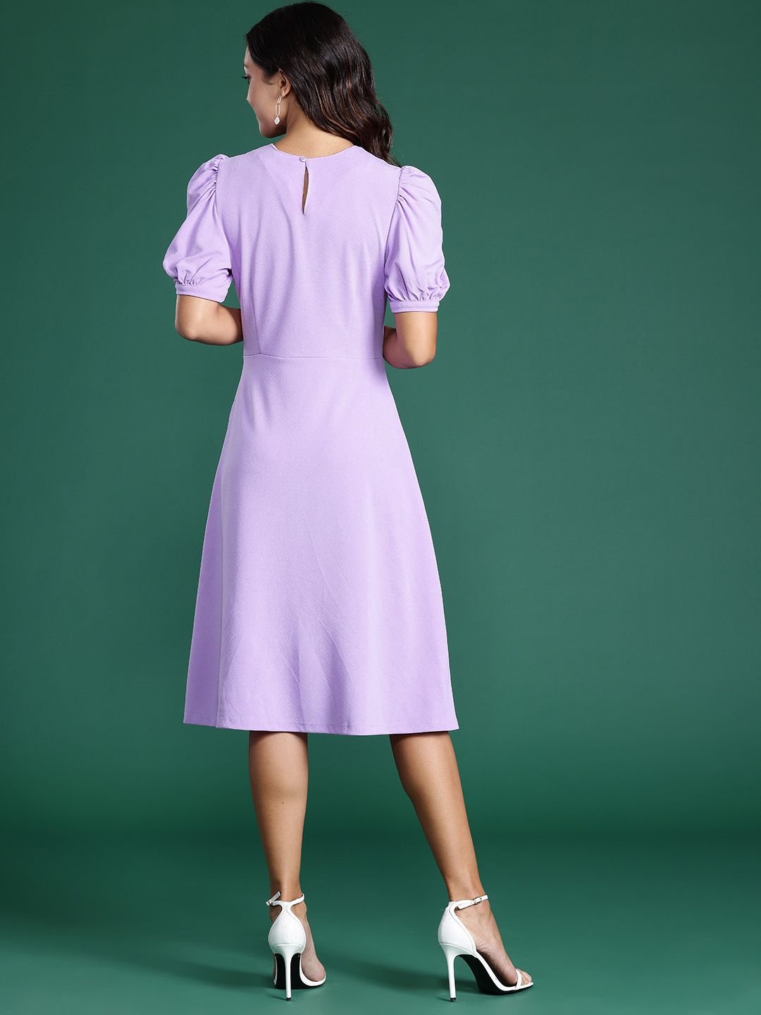 DressBerry Puff Sleeve A-Line Midi Dress